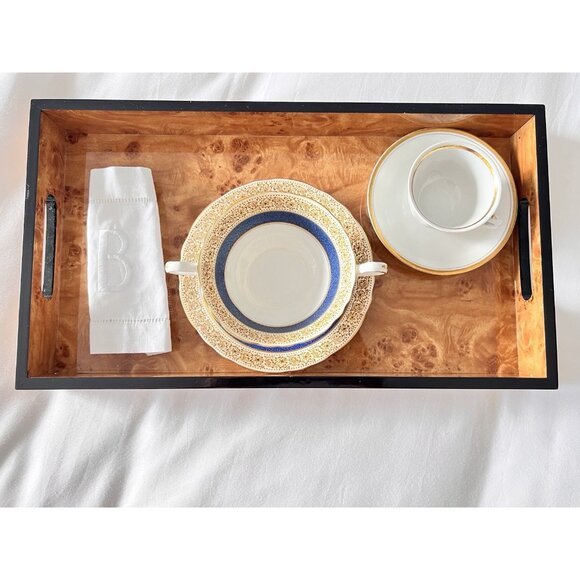 Burled Wood Serving Tray 16"L x 9"W x 2"H Gloss Finish Serveware Christmas Gift - Picture 11 of 11